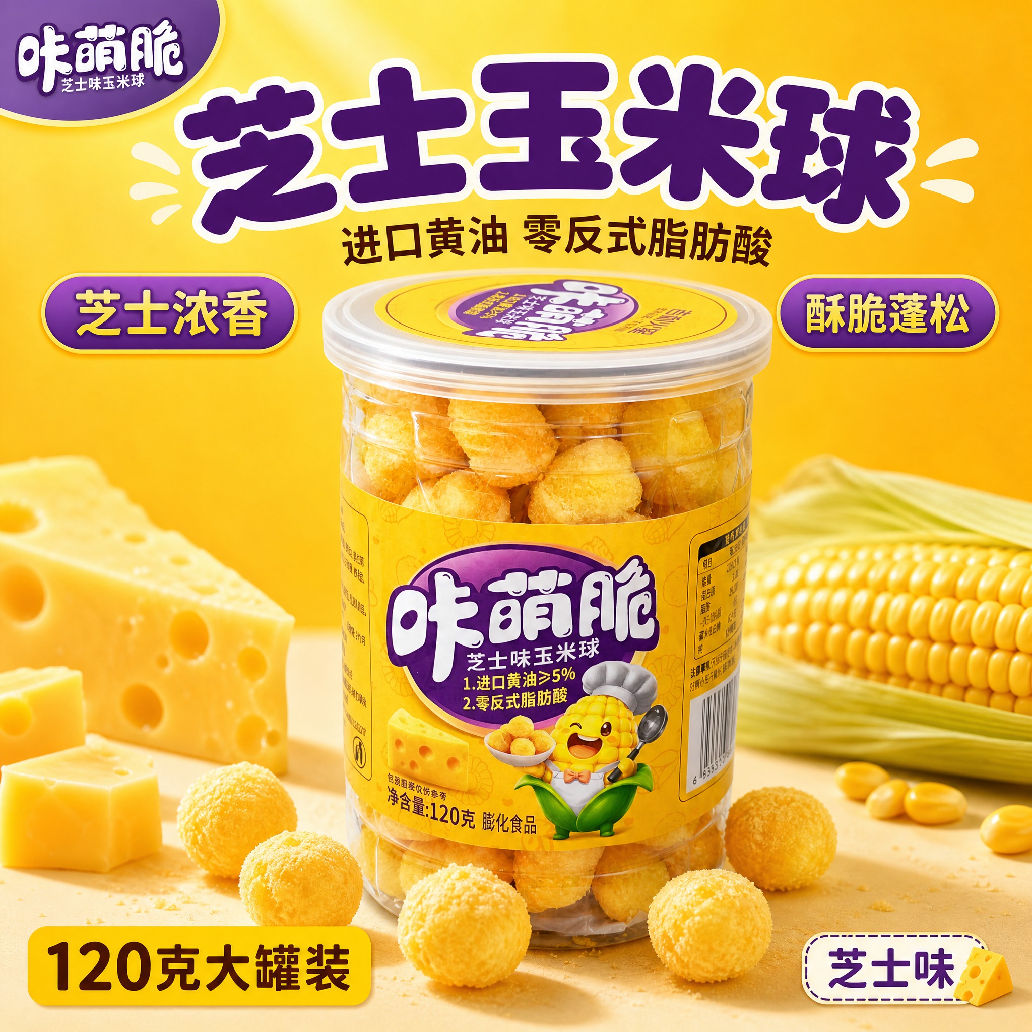 [单张主图] 咔萌脆芝士味玉米球 爆款促销感主图 突出芝士浓香… - 图片创意预览