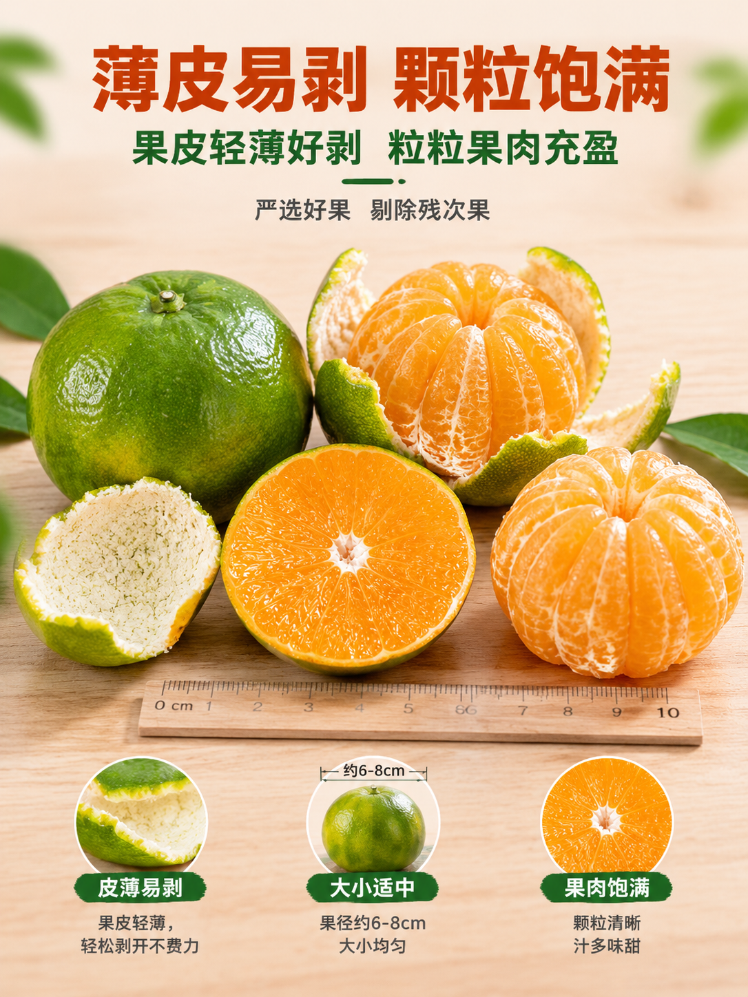 [主图-4] 寻乌蜜橘果实细节规格图，核心任务是讲实物打消买家… - 图片创意预览