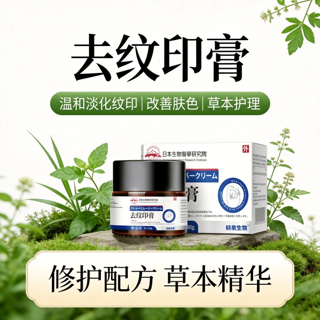 计类型：正方形电商主图 800×800
设计风格：草本养发、天然植萃
主体：去纹印膏
装饰元素：强化温和修护、安心使用的产品特质
文字信息：主标题（置于画面上部：“去纹印膏”）
卖点标签（主标题下方）预览效果