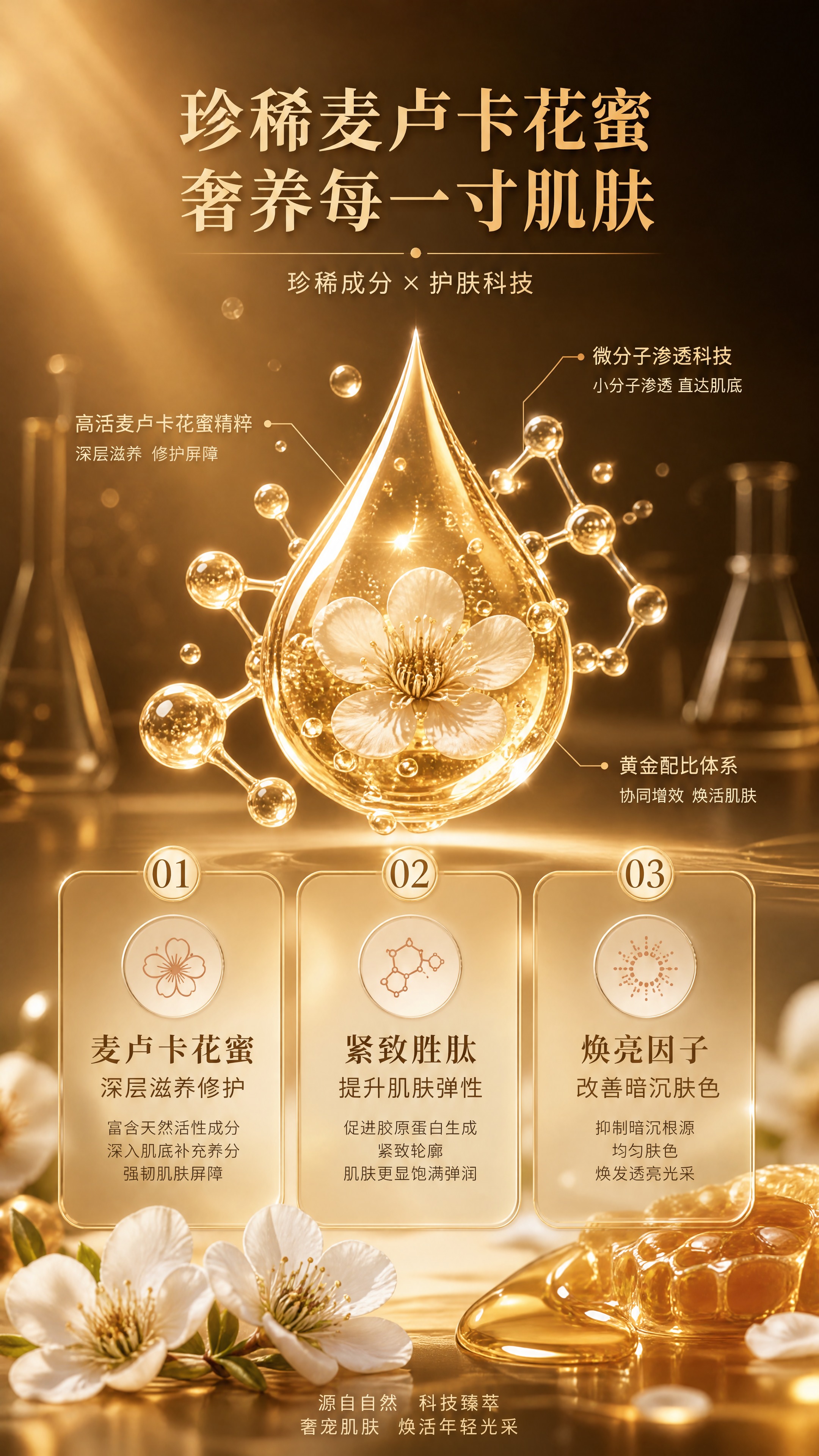 [商品] 成分机理页，不强制垫产品图；核心表达麦卢卡花蜜珍稀成… - 图片创意预览