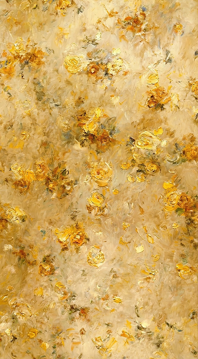 增加油画厚重笔触质感，将画面中花朵改为暖黄色调