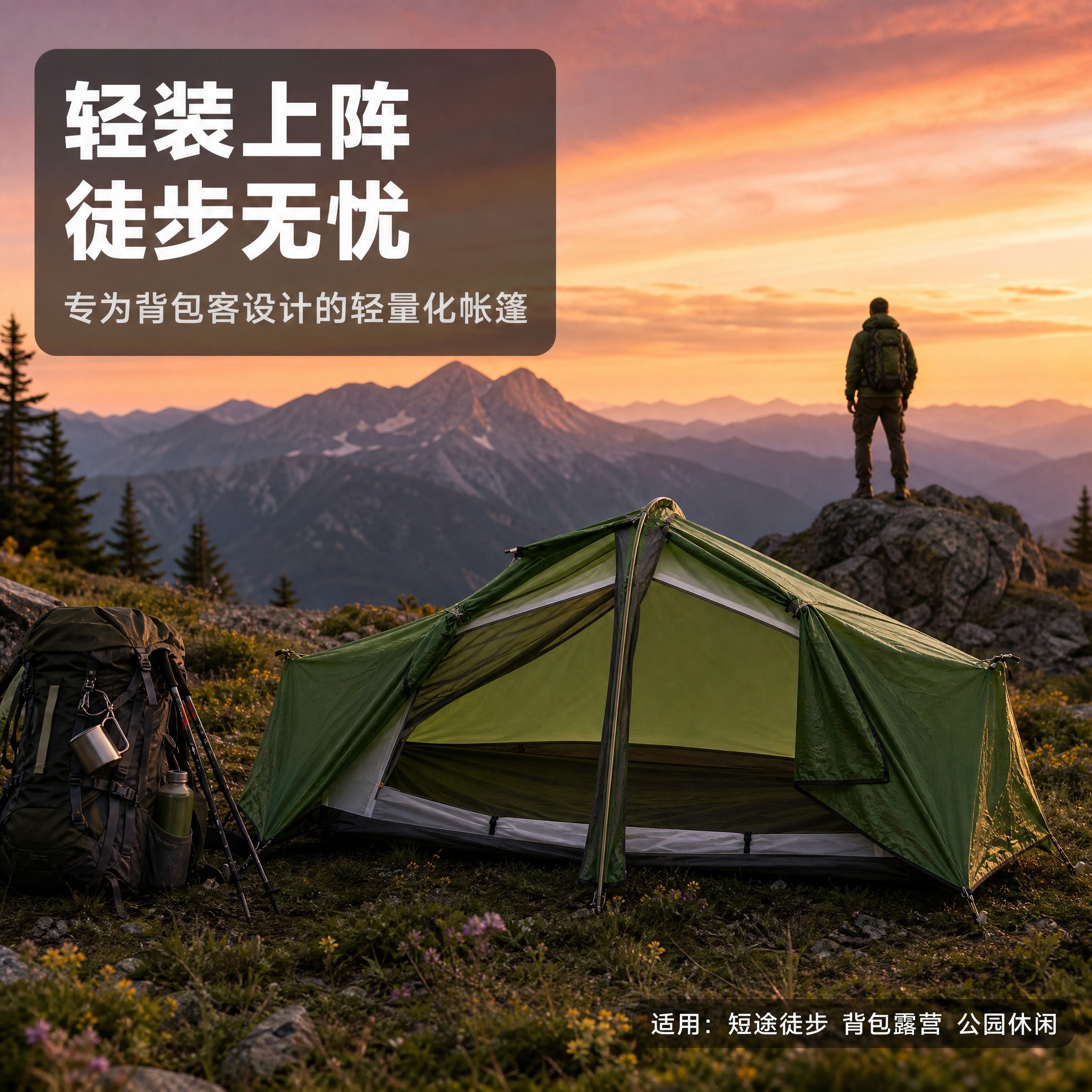[主图-4] 超轻野外徒步帐篷真实使用场景生活方式图，展示徒步… - 图片创意预览