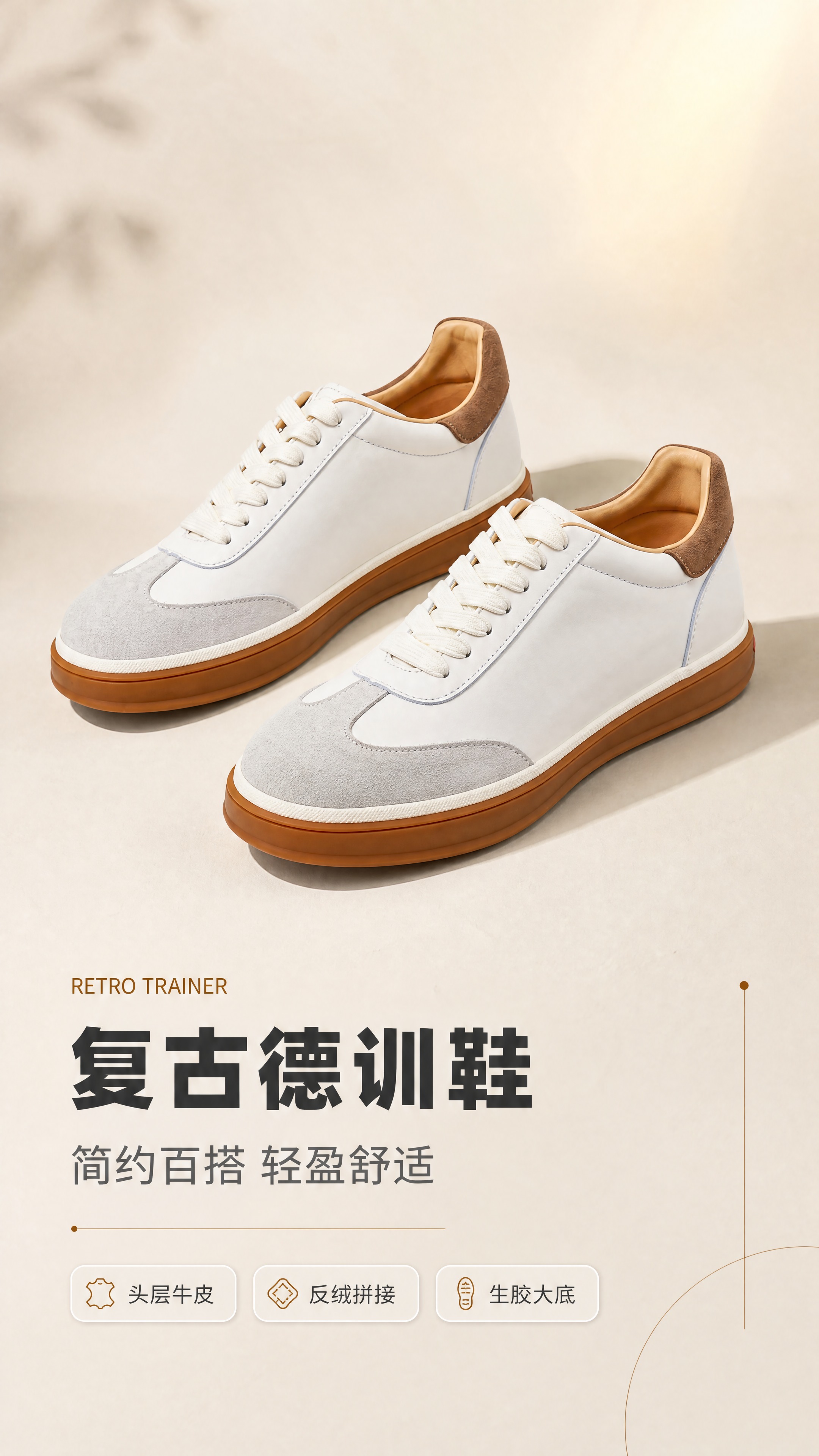 [商品] 使用【图1】白棕拼色德训休闲板鞋；商品处理：保留鞋型… - 图片创意预览