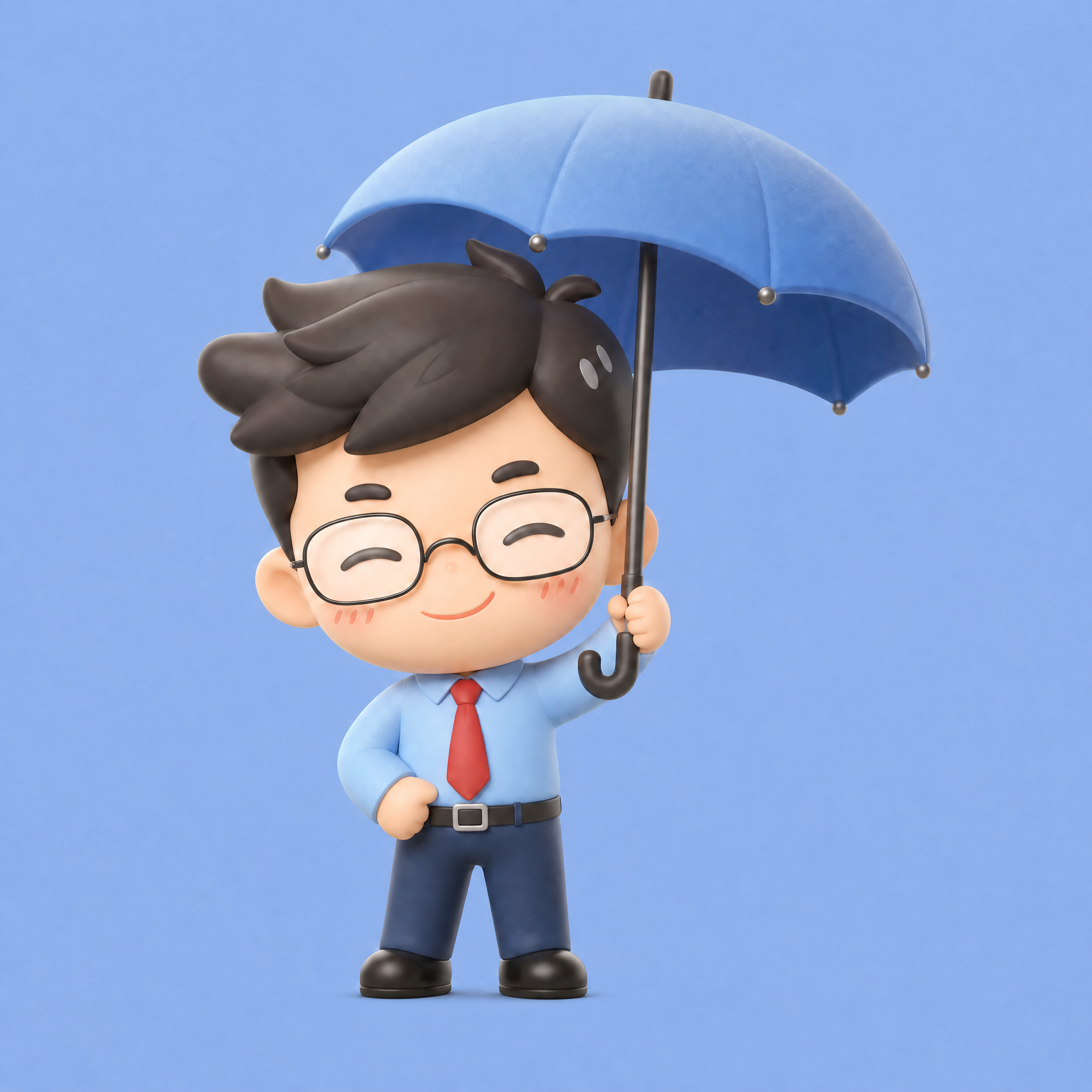 去除人物浅蓝色衬衫左胸位置的红色圆形徽章图标，衬衫保持干净的纯… - 图片创意预览