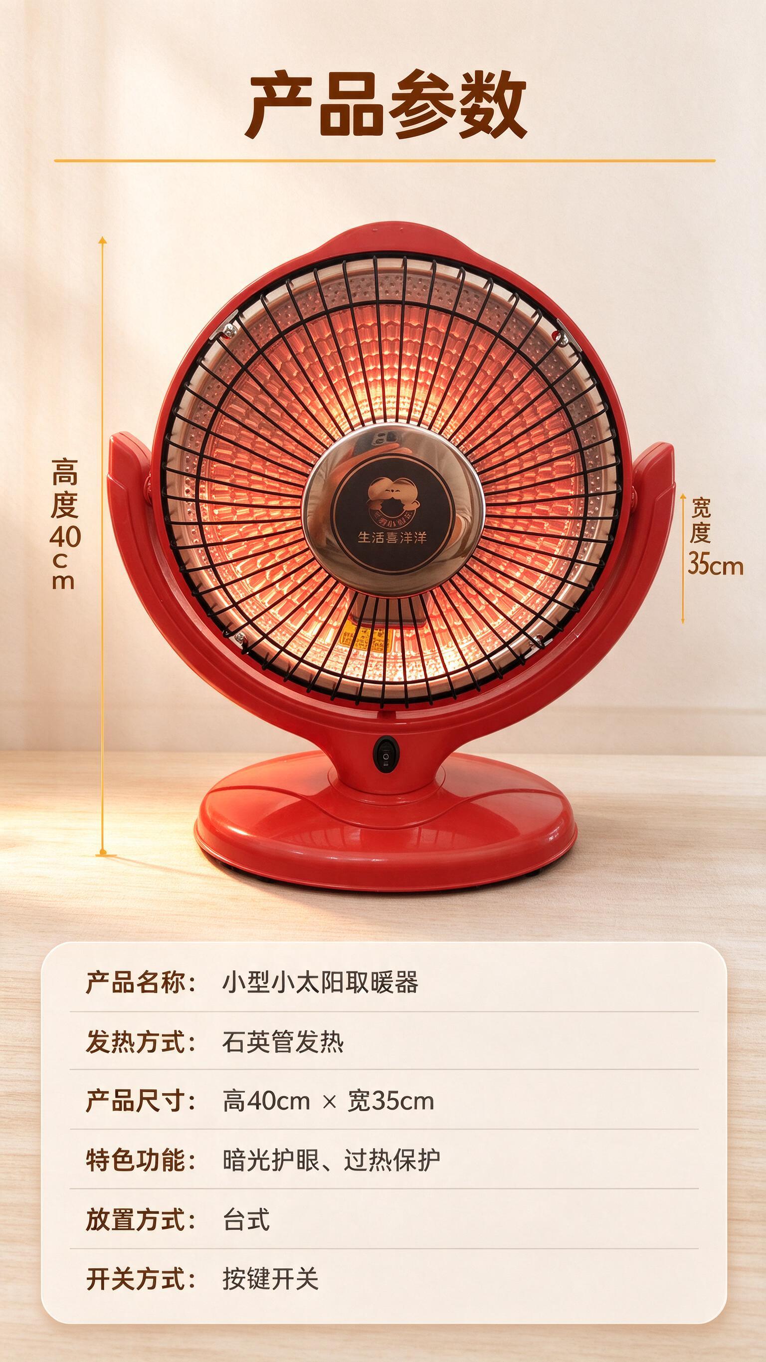 [商品] 使用【图1】红色台式小太阳取暖器；保留圆形红色外壳、… - 图片创意预览