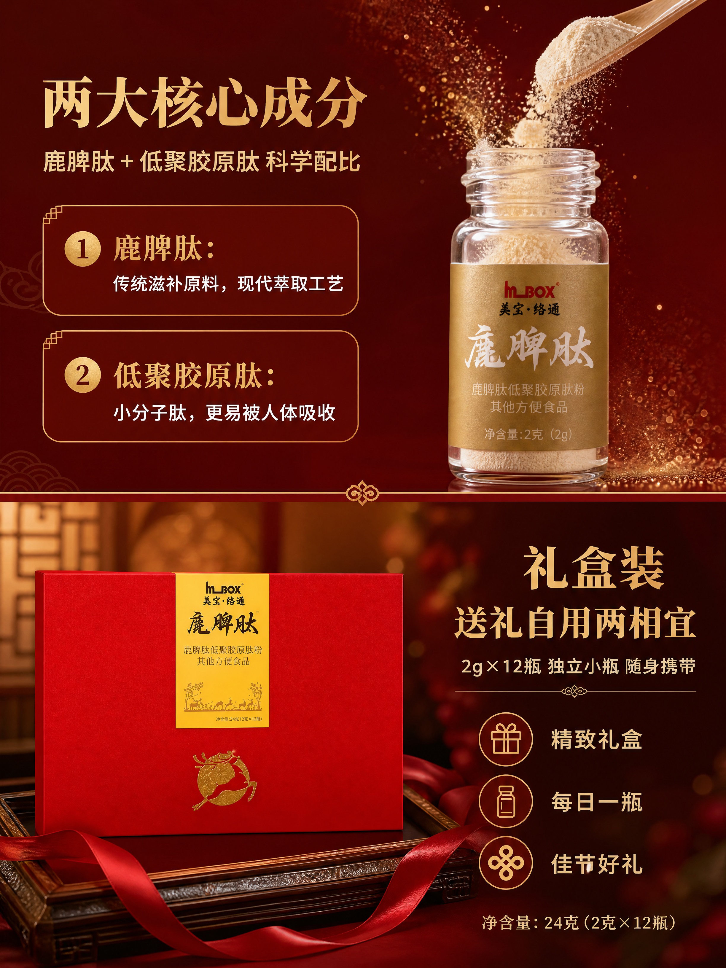[商品] 使用【图1】美宝·络通鹿脾肽红色礼盒 + 单支小瓶装… - 图片创意预览