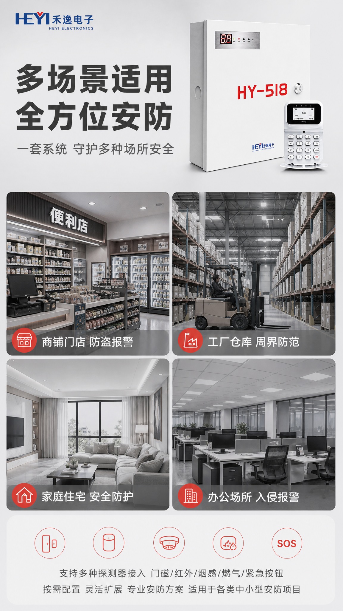 [商品] 使用【图1】混合多功能报警主机HY-518，白色铁壳… - 图片创意预览