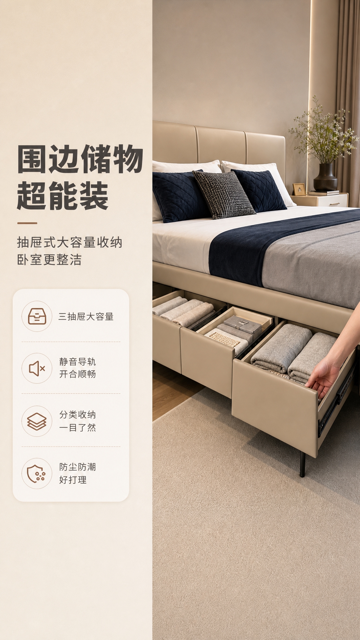 [商品] 使用【图1】意式轻奢围边床；保留床的整体造型、浅米色… - 图片创意预览