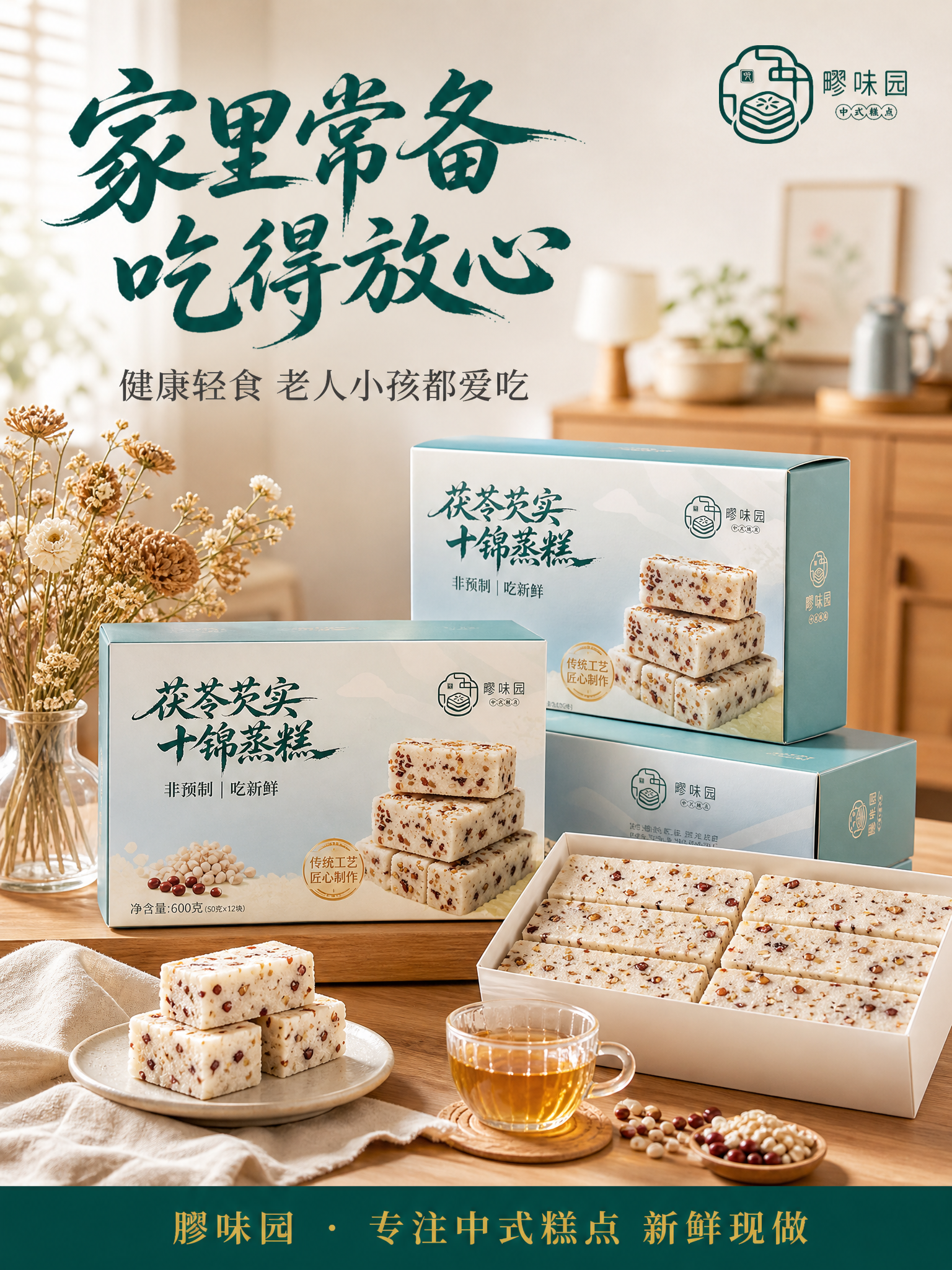 [商品] 使用【图1】茯苓芡实十锦蒸糕；保留糕体形态、颜色、颗… - 图片创意预览