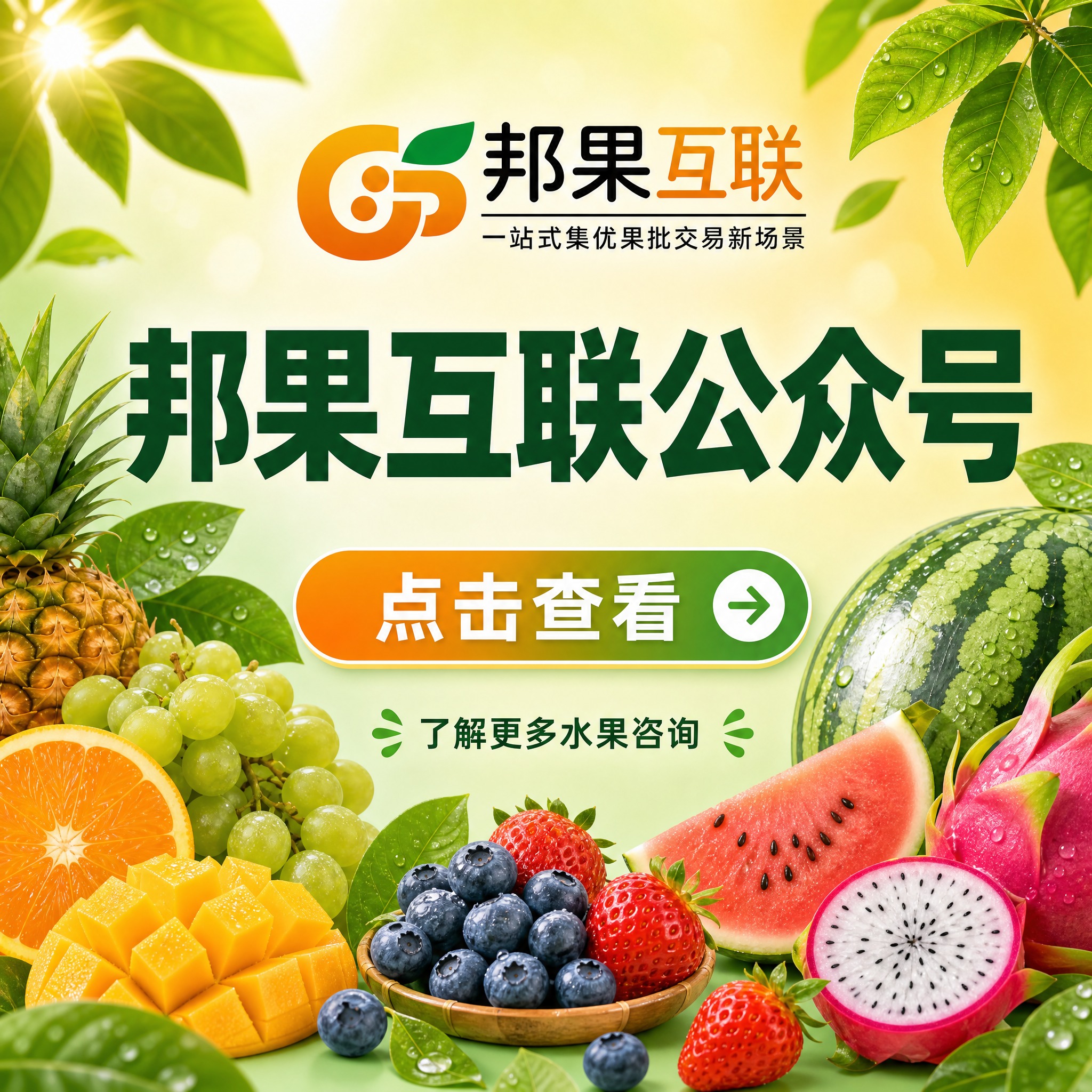 基于这张邦果互联公众号方形海报，删除中间的"二维码占位"绿色方… - 图片创意预览