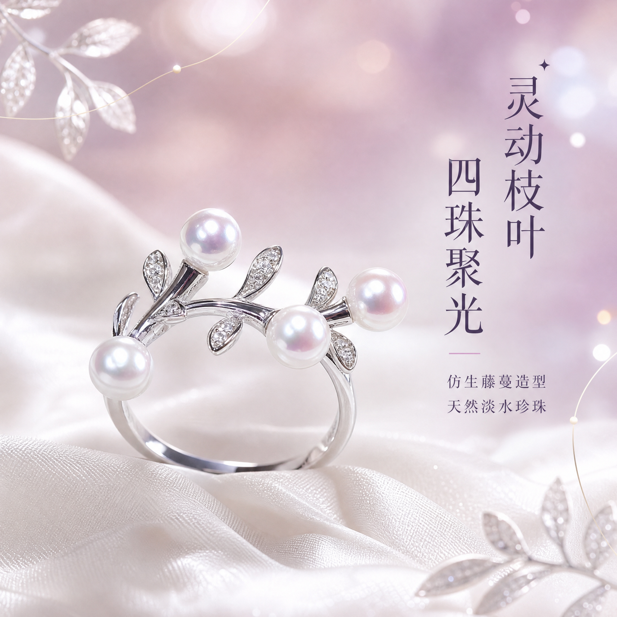 [主图-2] 核心亮点，展示灵动枝叶造型与四珠聚光设计的材质工… - 图片创意预览