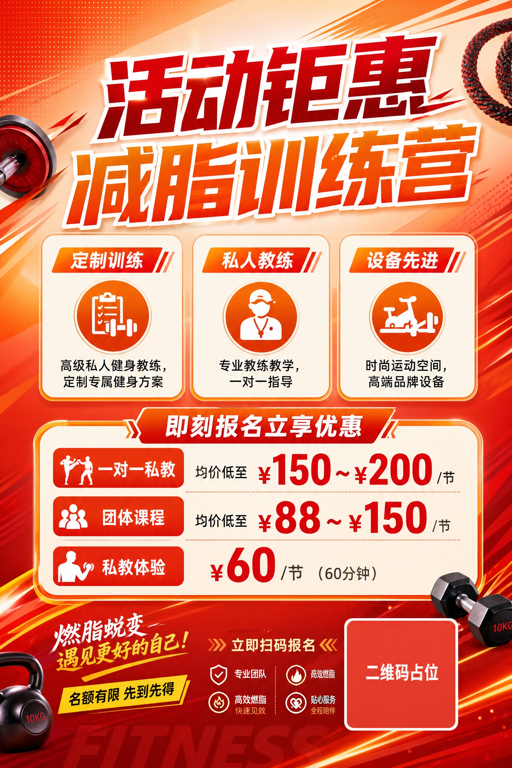活力运动风减肥训练营宣传单背面，A4竖版2:3比例，红橙高亮配… - 图片创意预览