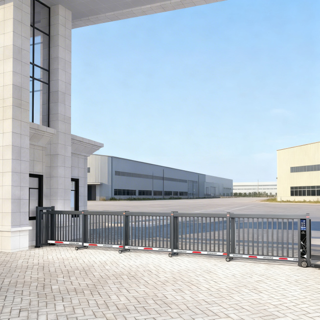 保留前景的大门和入口建筑，将背景住宅小区替换为新型工业园区，保持整体风格和光照一致预览效果