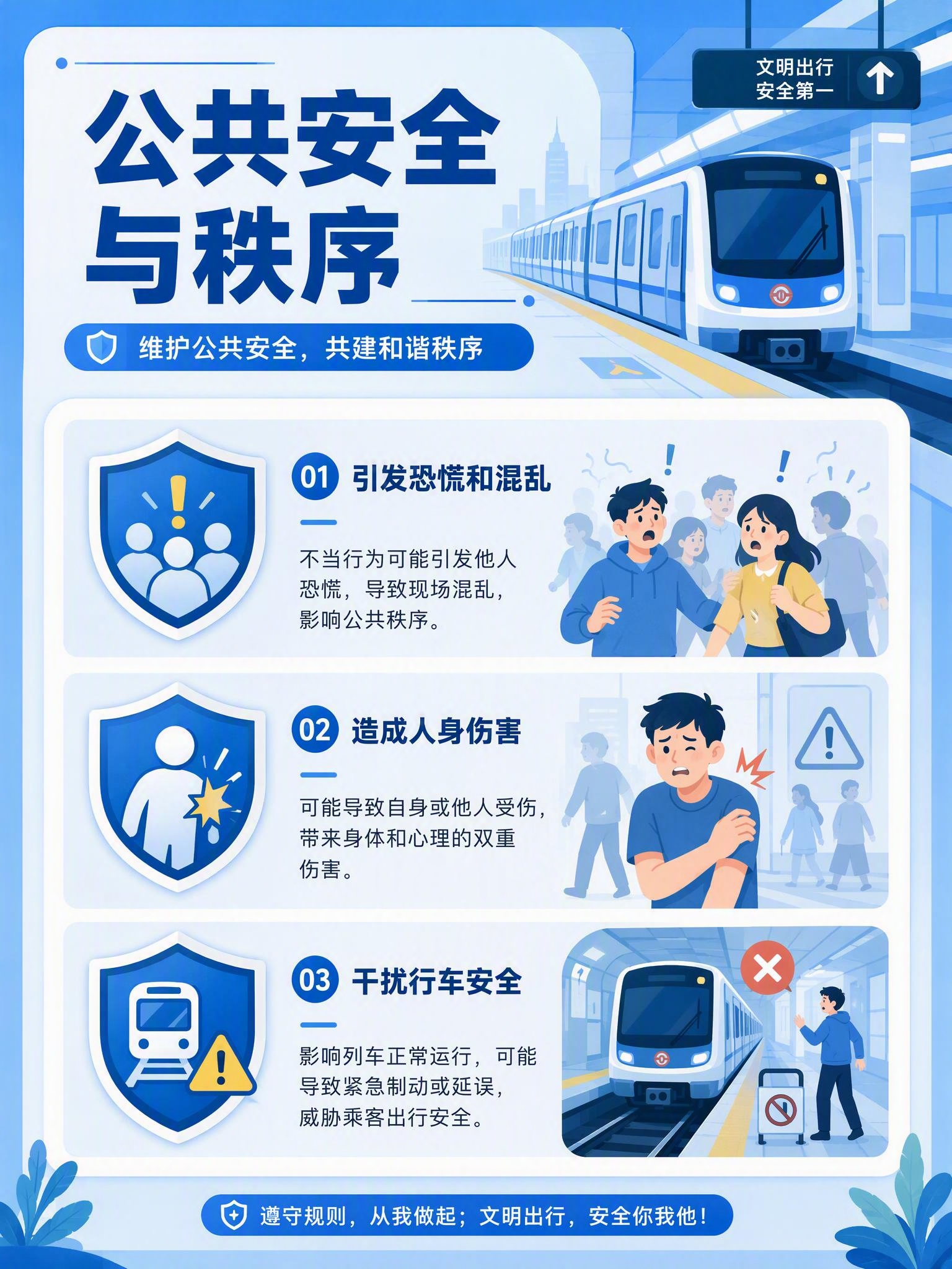 公众号科普长图信息页，标题"公共安全与秩序"，三个要点纵向排列… - 图片创意预览