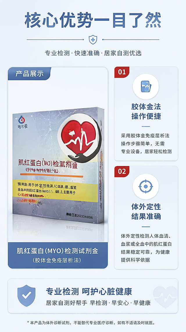 [第3屏] 拼多多详情页核心卖点总览页。本屏使用【图1】作为产品参考，展示核心优势。
[氛围/风格] 专业清晰，图文结合，医疗产品信任感
[元素布局] 顶部大标题，中部采用左1大卡片+右2小卡片分层结构，大卡片放置产品图，小卡片分别展示两个核心卖点，底部总结信息；产品包装外观、文字、logo与原图保持一致
[光影质感] 均匀柔和灯光，每个卡片增加轻微阴影拉开层次，产品清晰真实
[配色色系] 全局底色 #F0F5FA；深蓝标题，浅蓝卡片，红色卖点标签，保持整体医疗风格配色统一
[视角构图] 从上到下阅读，产品展示与卖点错落有致，信息层级清晰
[文字版式] 顶部标题"核心优势一目了然"，大卡片标注产品名称，右侧两个卖点卡片分别为："胶体金法 操作便捷"、"体外定性 结果准确"，每个卖点配简短说明，文字清晰不遮挡产品
[比例分辨率] 9:16，4K，文字清晰可辨
[负向提示词] 产品变形，文字错乱，颜色偏差，结构错误，背景杂乱，极限词，虚假宣传