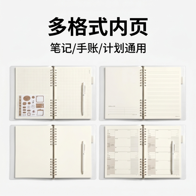 「图片1」「图片1」「图片1」「图片1」「图片1」图1 全景引流款（首图）

大字主标：道林文笔活页本
单卖点小字：A5/B5/A4 全规格可选
图2 活页结构款

大字主标：顺滑易拉夹
单卖点小字：预览效果