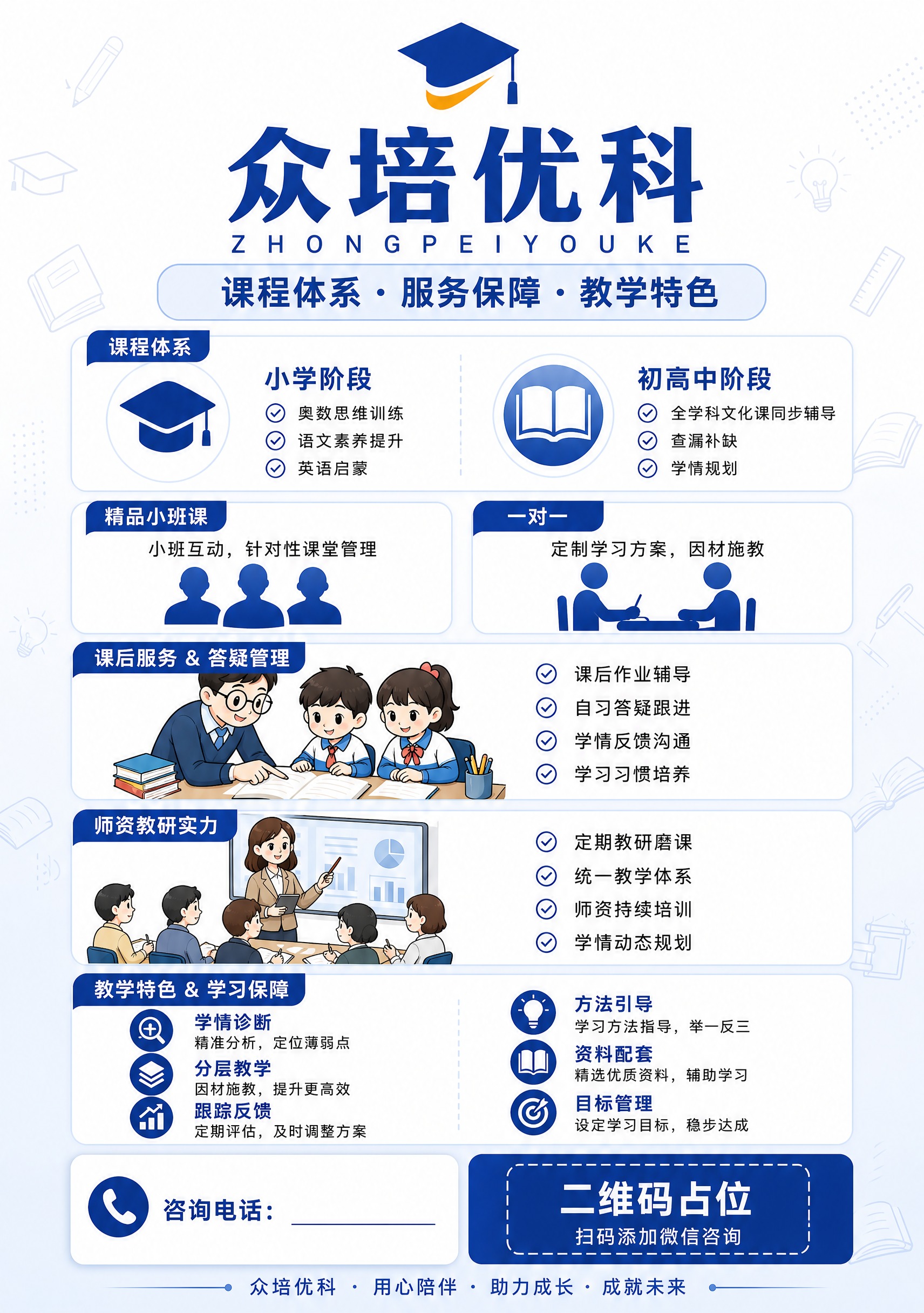 培训机构招生宣传单页背面，A4竖版2:3比例，清爽专业教育感，… - 图片创意预览