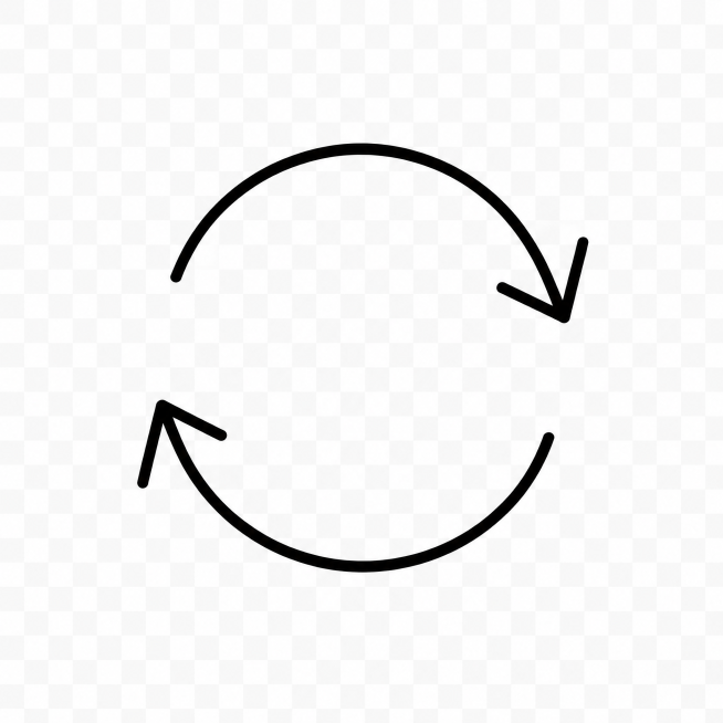 设计一个简约线性黑色图标：循环播放（双向弧线箭头），整体简洁线条风格，透明背景，适合网页使用预览效果