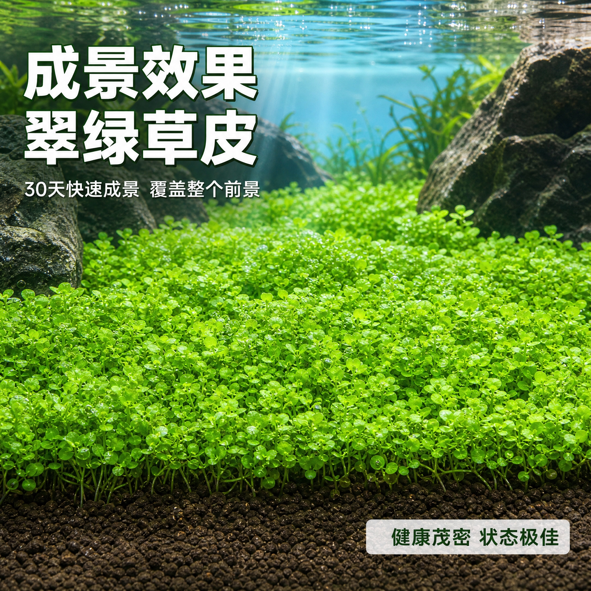 [主图-7] 迷你矮珍珠成景效果展示，水下健康茂密绿色草皮。… - 图片创意预览