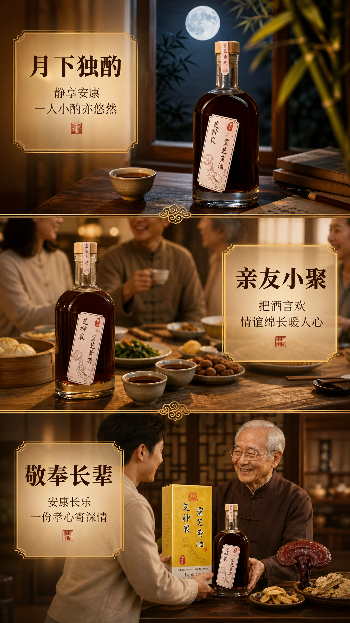 [商品] 使用【图1】芝神农灵芝黄酒瓶身正面图与【图3】礼盒装… - 图片创意预览