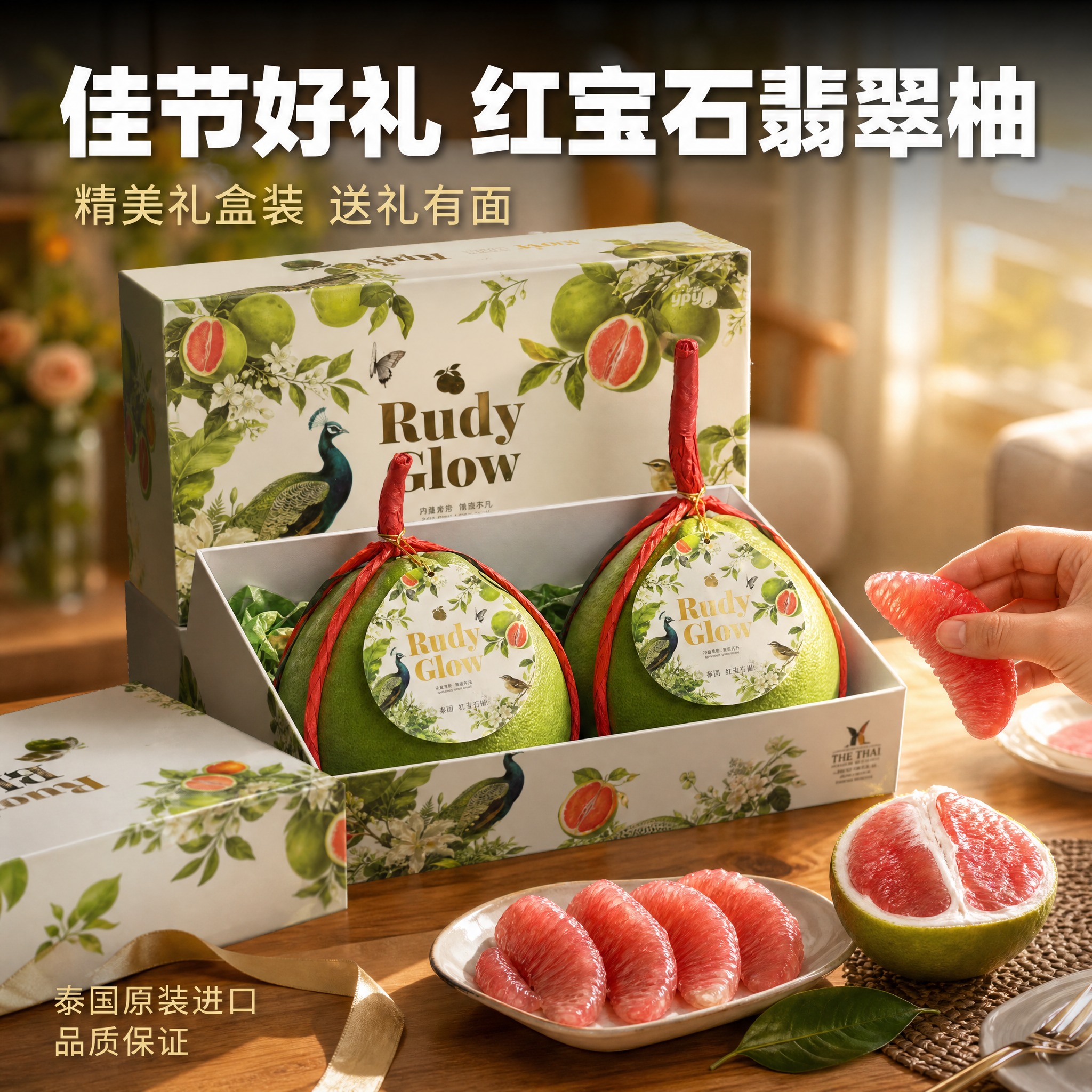 [主图-4] 泰国红宝石翡翠柚子生活场景与礼盒展示图，代入送礼… - 图片创意预览