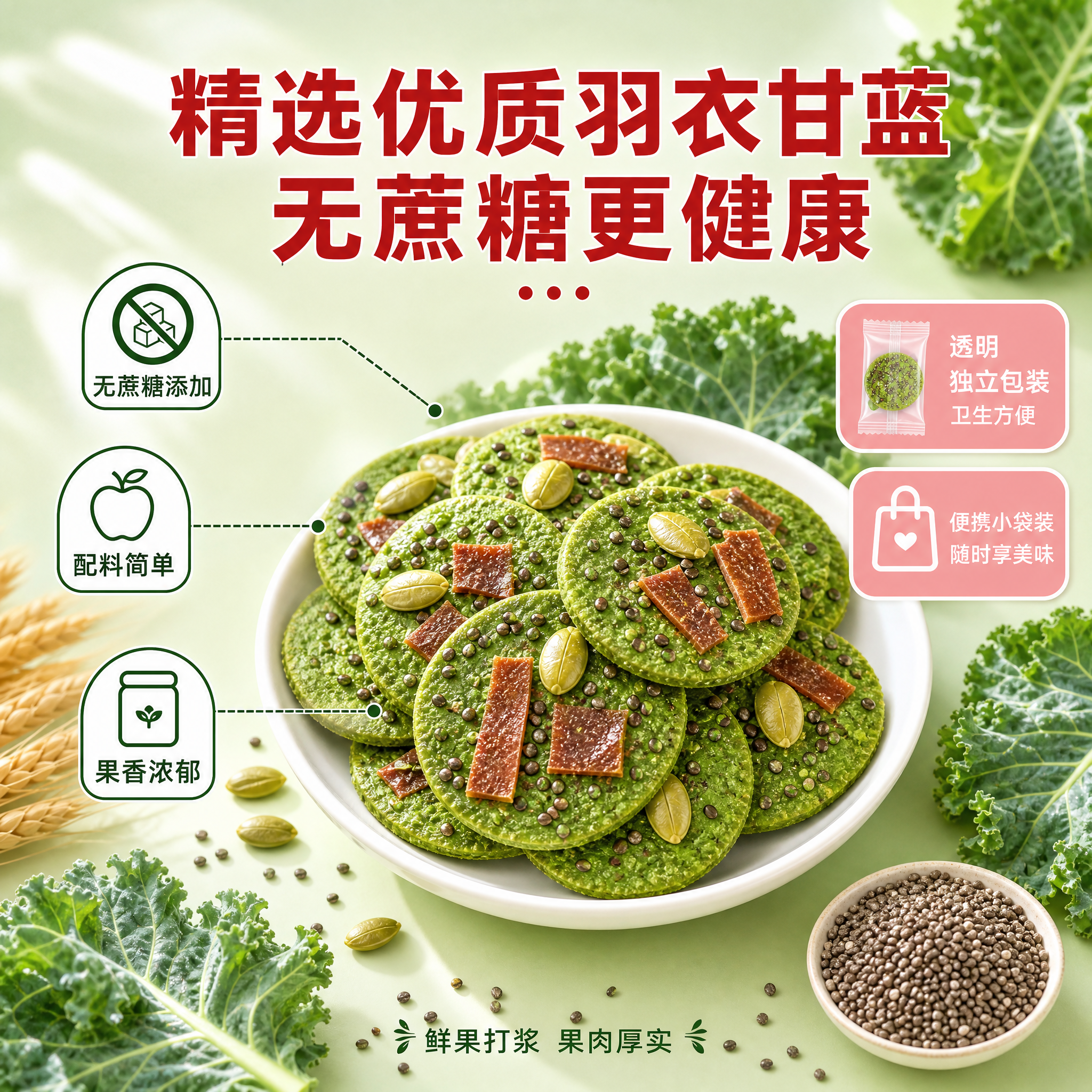 [主图-9] 羽衣甘蓝小薄脆 营养成分与健康优势图。 [氛围风… - 图片创意预览