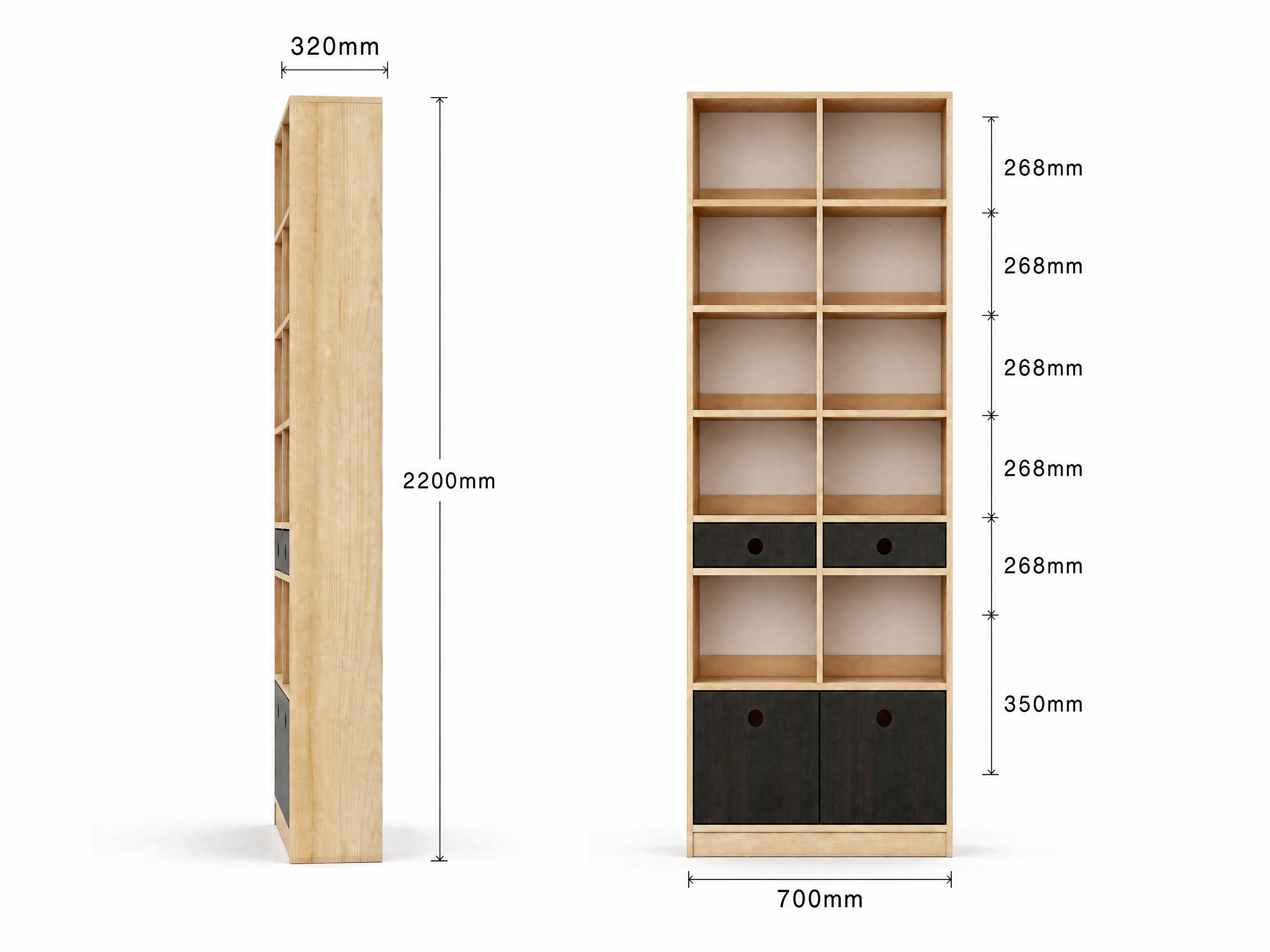 将图中书柜底部标注的宽度尺寸800mm改为700mm，书柜整体… - 图片创意预览