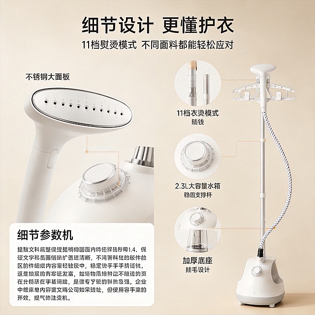 提取裁剪出左下角这张挂烫机细节参数介绍图，保留完整内容，保持比例1:1，保证文字清晰，图片清晰，整体不变形