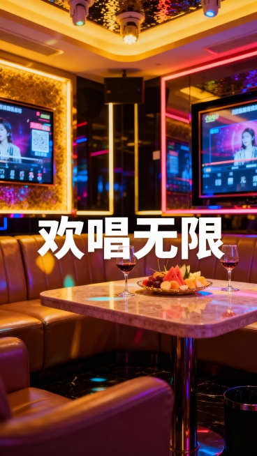 生成50张商务娱乐KTV的照片，图片加入一些文字预览效果