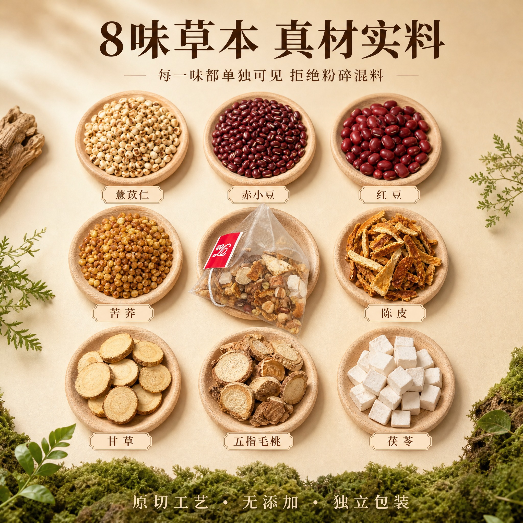 [主图-配料单独展示] 主题为8味草本配料单独精致展示，每一味… - 图片创意预览