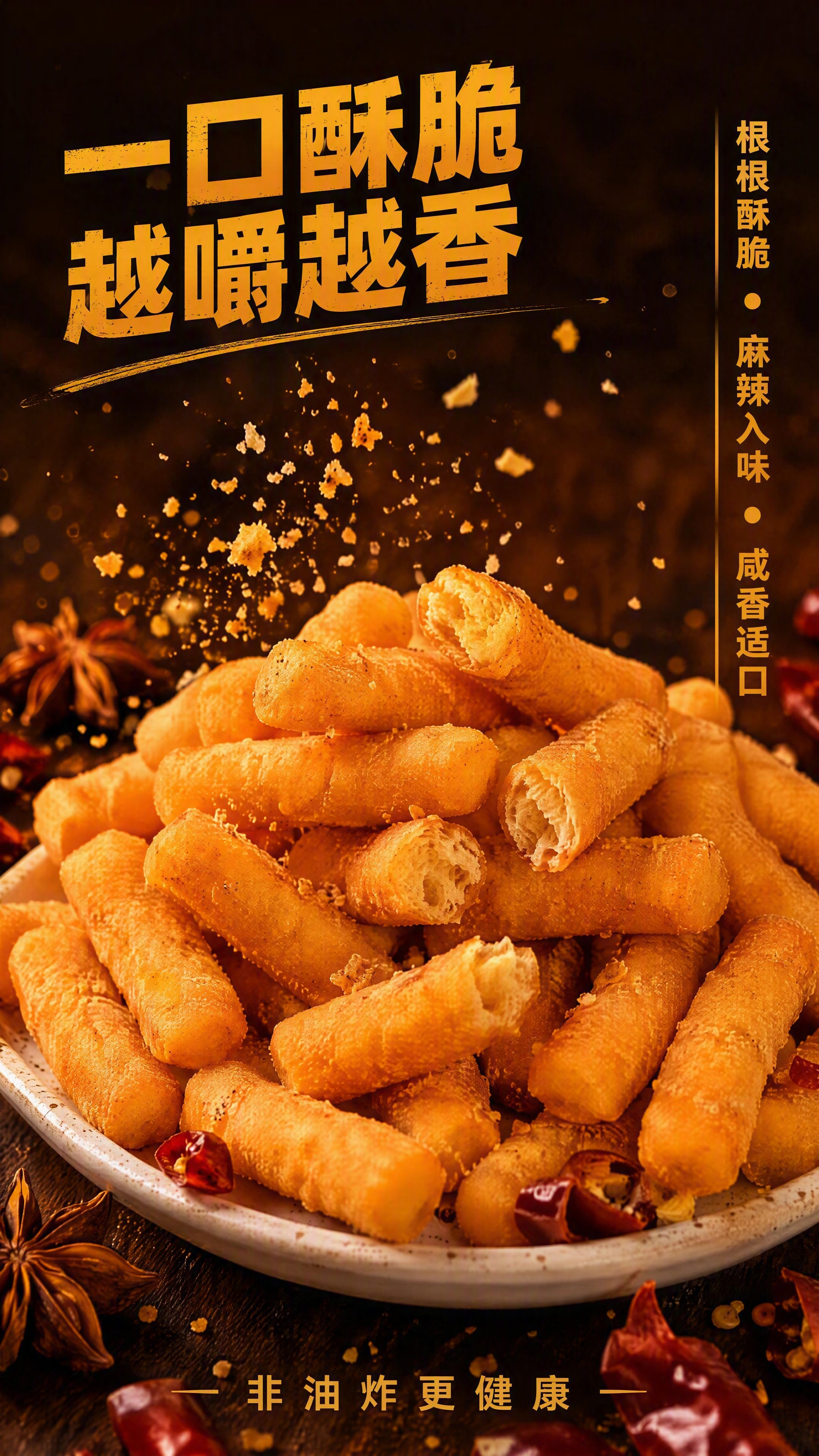 [第5张] 口感质地特写-脆脆条酥脆剖面与碎屑动态页。本张使用… - 图片创意预览