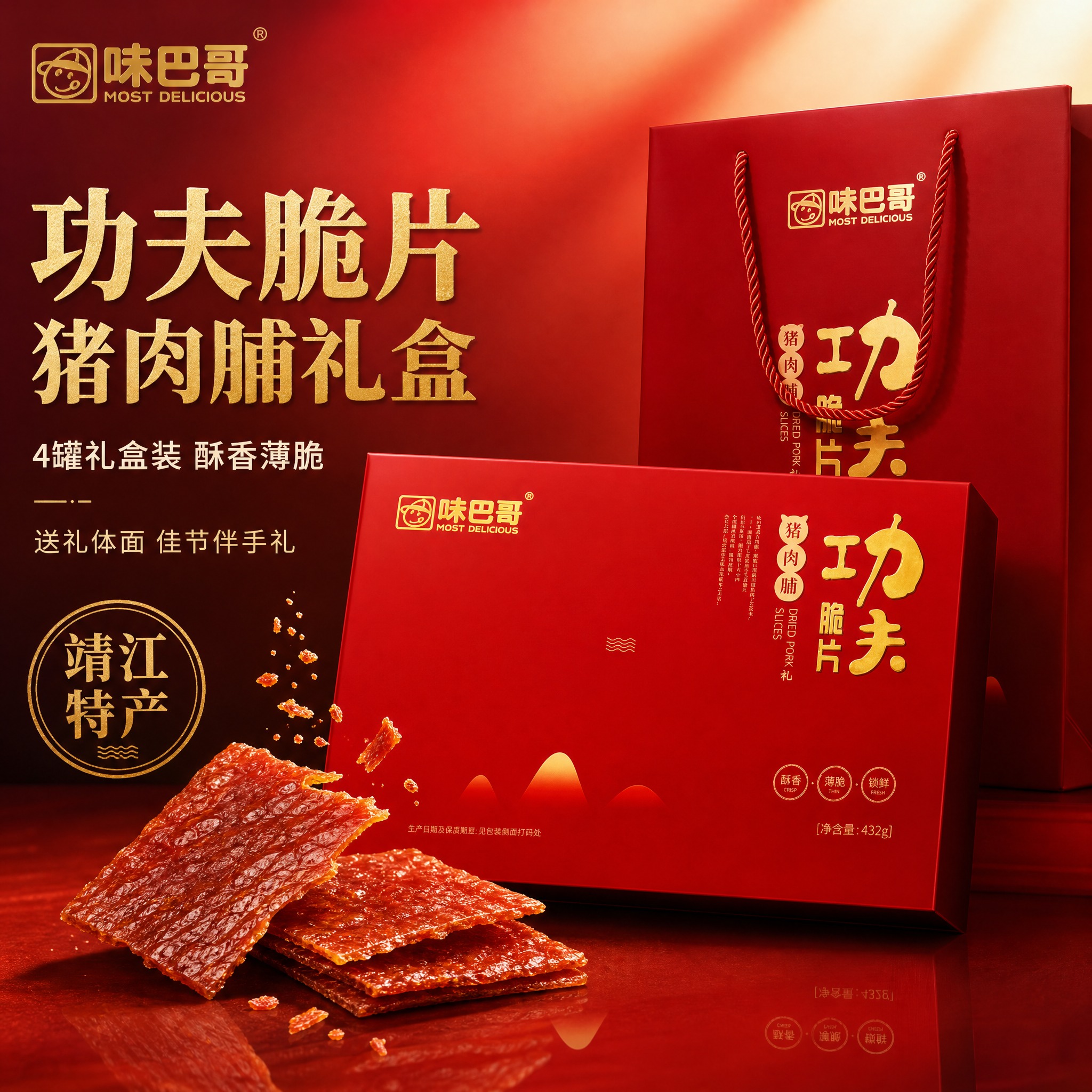 [主图-1] 味巴哥功夫脆皮猪肉脯礼盒 首图点击率 突出礼盒礼… - 图片创意预览