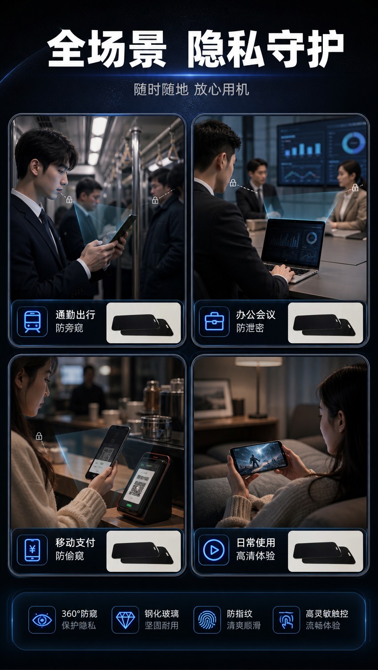 [商品] 使用【图1】黑色360度防窥钢化膜；保留产品真实外观… - 图片创意预览
