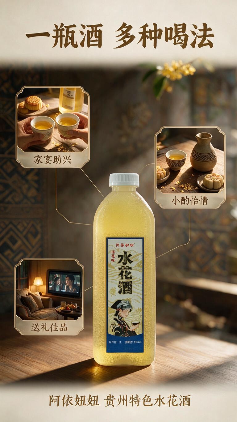 [商品] 使用产品图阿依妞妞桂花味水花酒，保留包装外观和文字，… - 图片创意预览