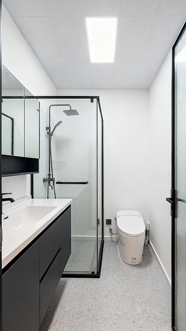 生成现代简约风格公共客卫，干湿分离布局，干净整洁，功能分区清晰，现代卫浴设计，简洁明亮