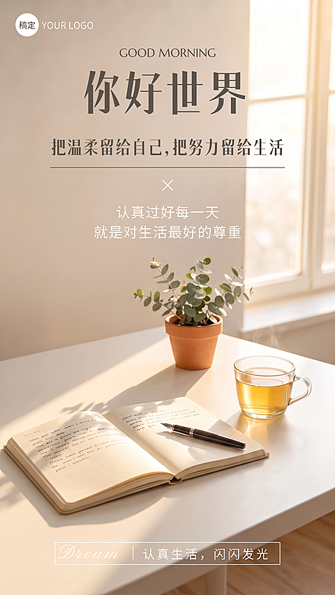 八月你好早安日签治愈简约文艺温柔生活励志正能量企业问候竖版朋友圈