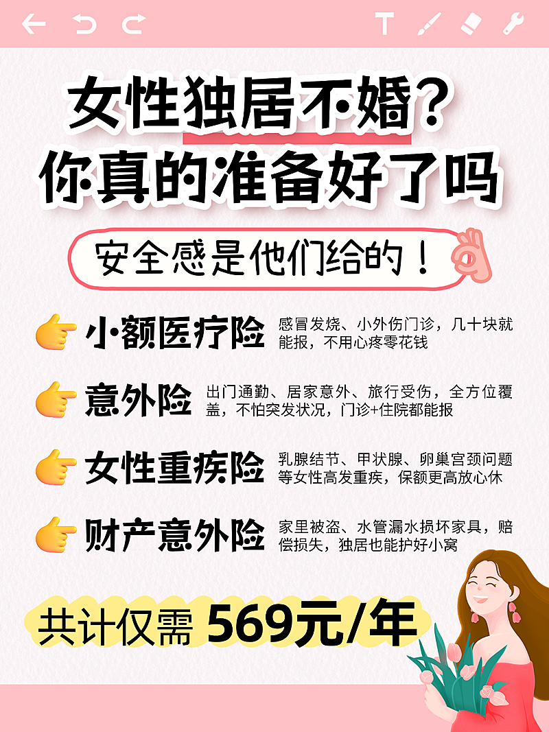 保险险种推荐小红书封面配图独居不婚女性