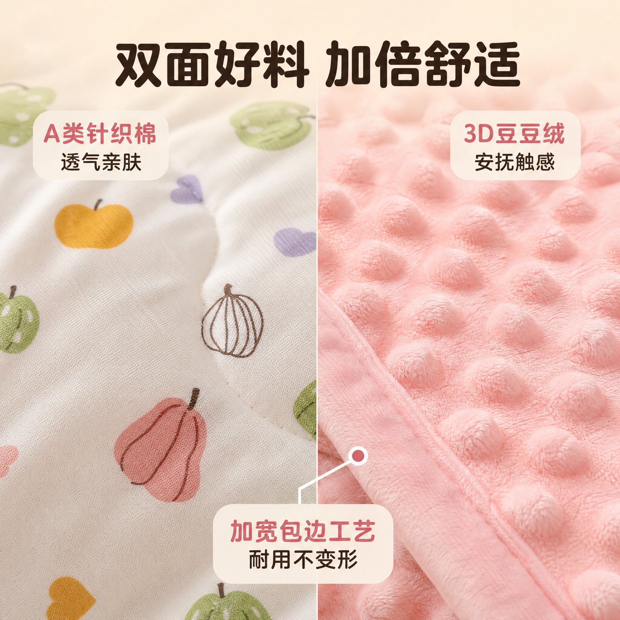 [主图-3] 粉色水果豆豆被 材质微距+工艺细节图 [统一基调… - 图片创意预览