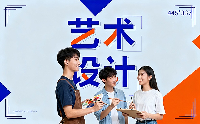 现代感与文艺感交融，双色设计风搭配几何拼贴元素，大字风标题突出“艺术设计”主题，清新清爽的视觉调性传递舒适时尚氛围。