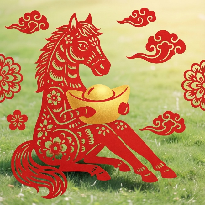 参考图 1 的姿势，图 2 的主体，生成马年元素预览效果