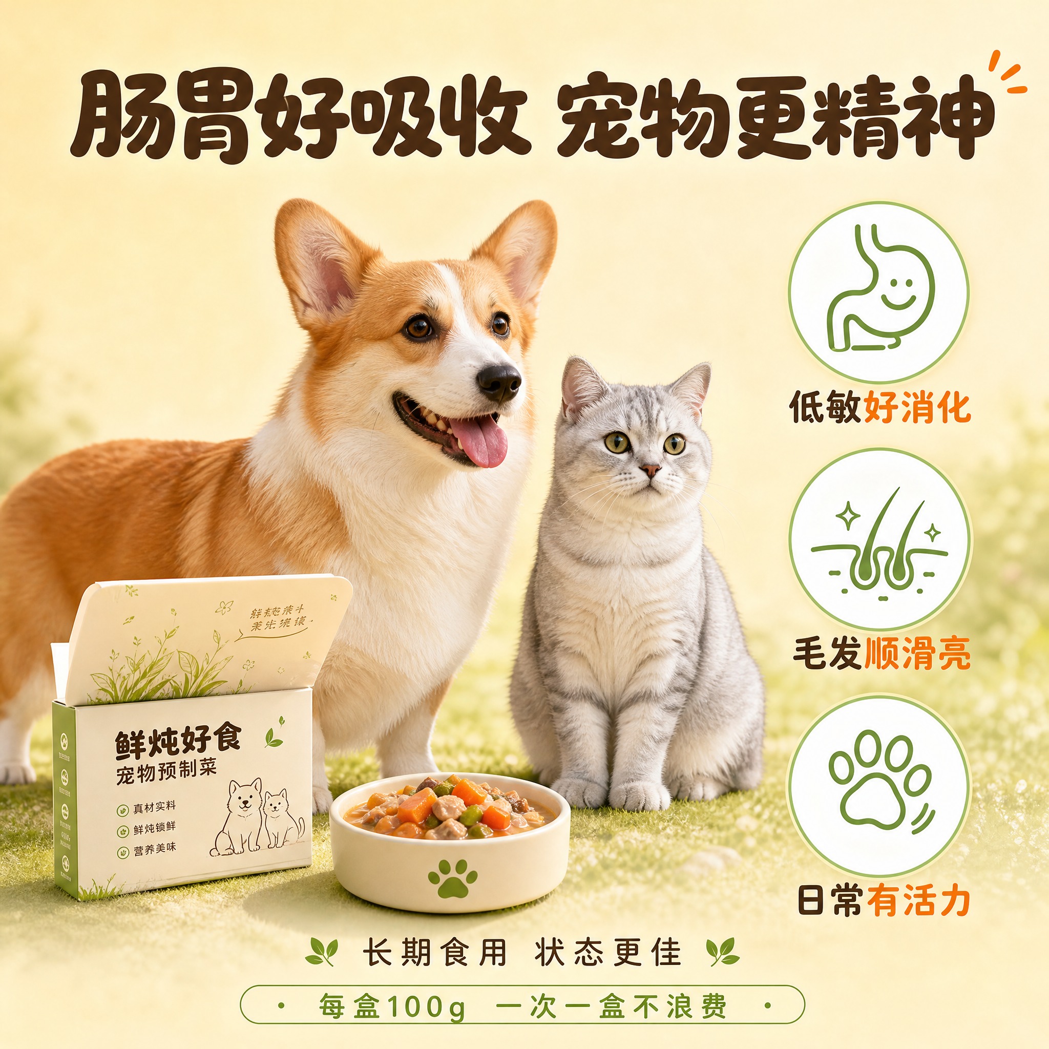 [主图-4] 宠物预制菜消化吸收与肠胃友好证据图，任务是展示产… - 图片创意预览