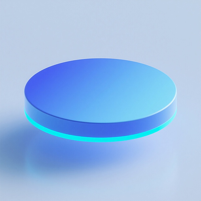 一个圆形的底座，呈现出光滑的渐变蓝色，边缘有一圈明亮的蓝色光晕，底部有淡淡的阴影，整体具有简洁现代的3D渲染风格，光影柔和，色彩纯净，给人一种科技感和悬浮感。