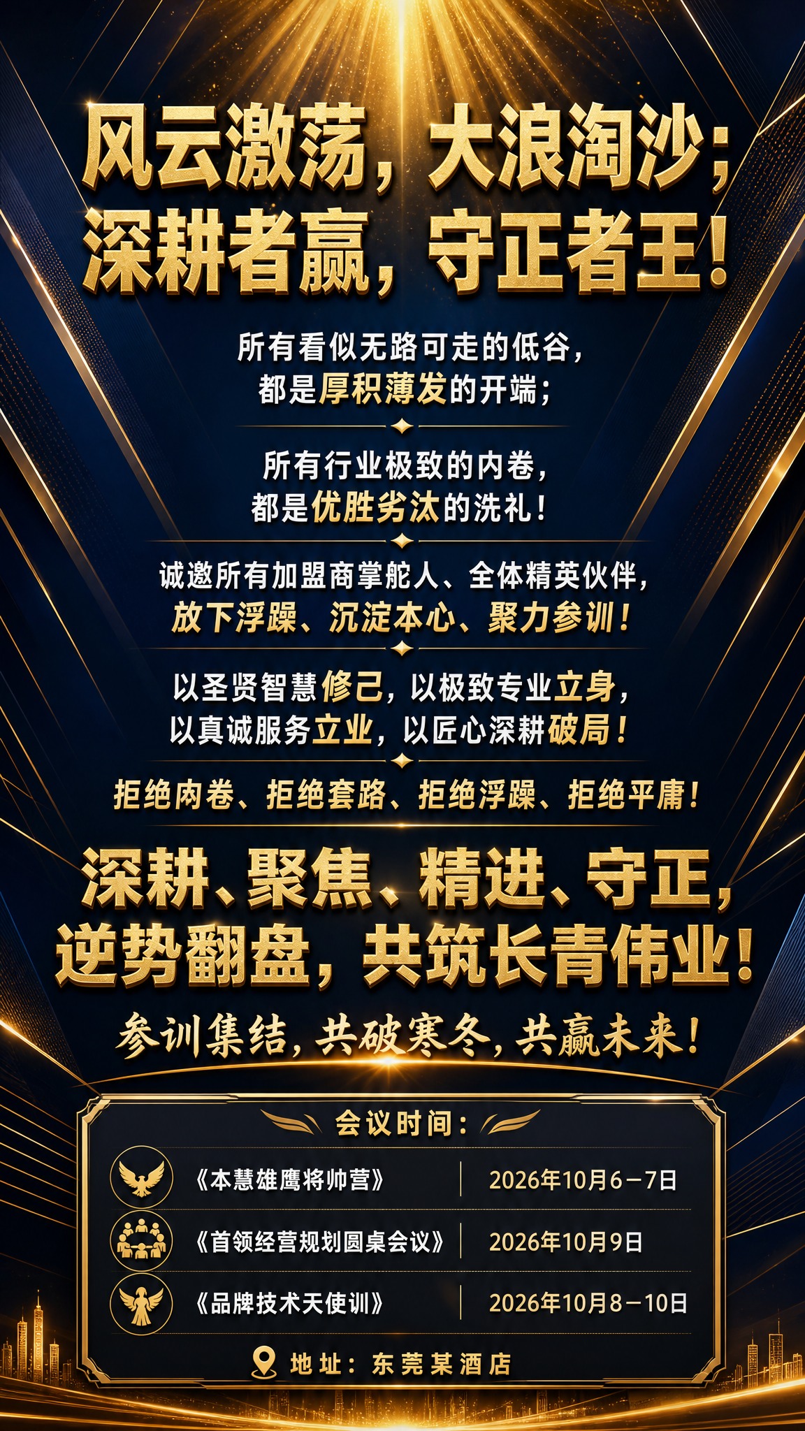 一张高端招商风格竖版海报，9:16比例，蓝色与黑金配色，高大上… - 图片创意预览