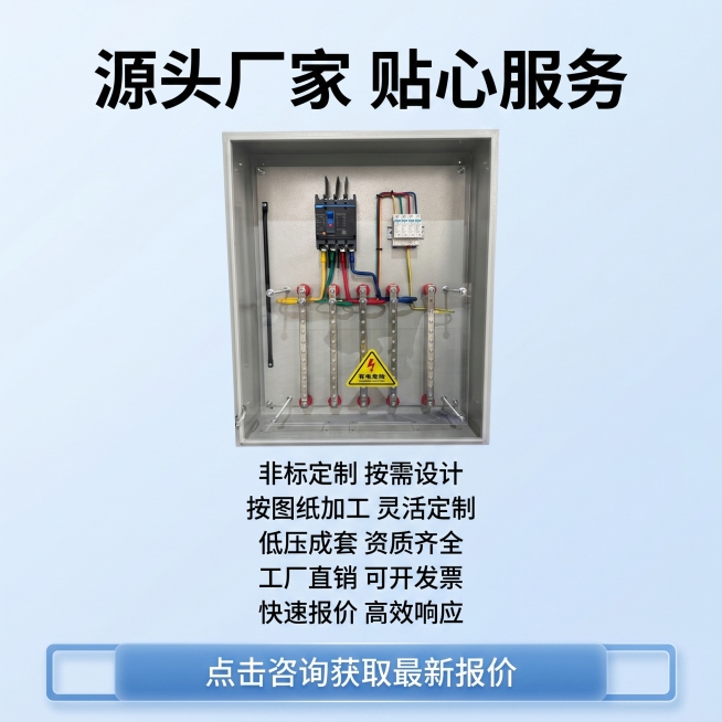 [主图 5] 配电柜服务承诺展示；
[氛围/风格] 专业工业风，干净明亮背景，与整套主图风格保持统一。
[画面元素] 商业摄影质感、光线柔和通透、产品清晰真实、画面干净高级。配电柜产品居画面中心偏小位预览效果
