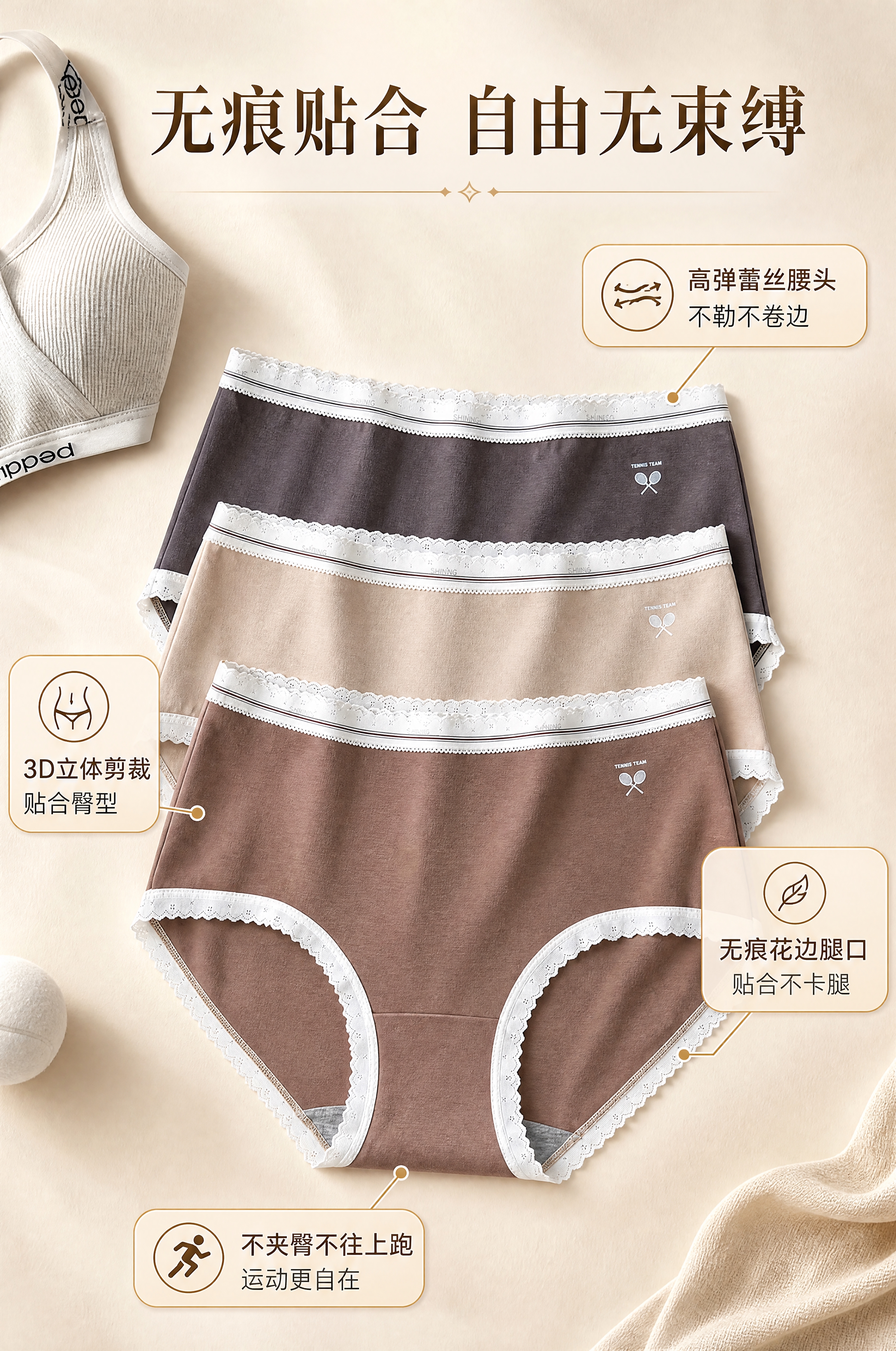 [商品] 使用【图5】三条叠放女士内裤展示；商品处理：保留中腰… - 图片创意预览