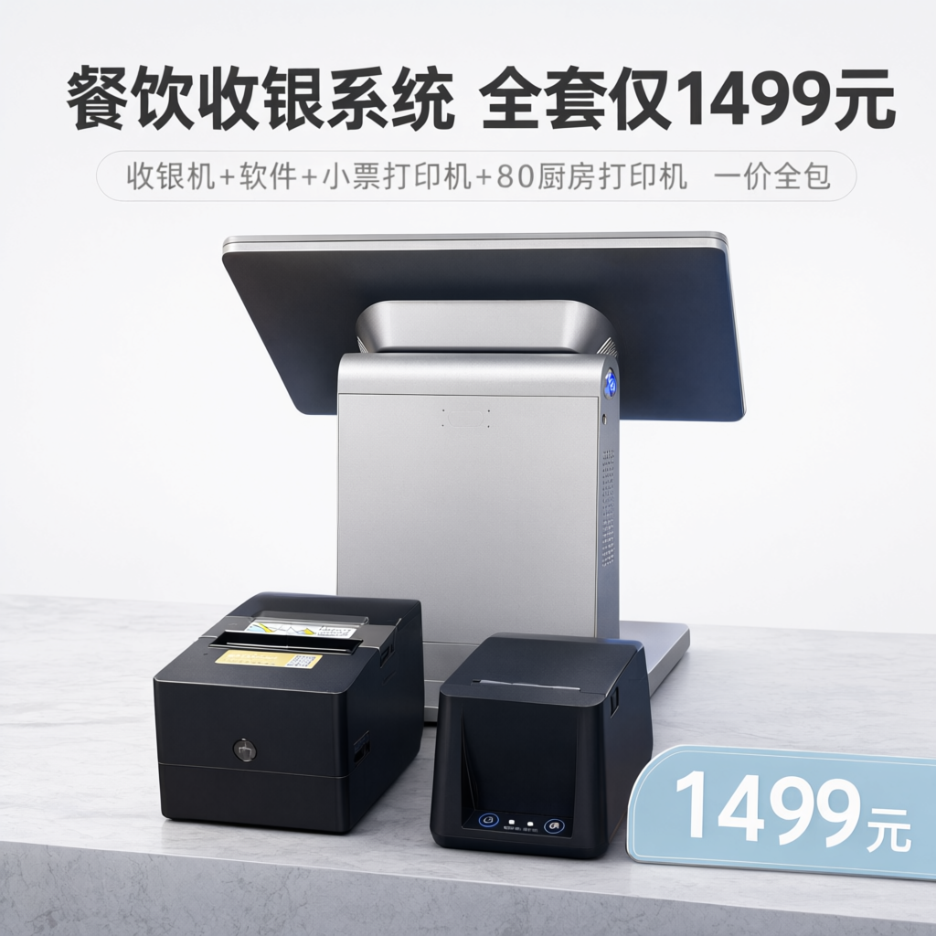 餐饮收银系统投流广告图第1张（主图），清新浅色系简约风格，背景… - 图片创意预览