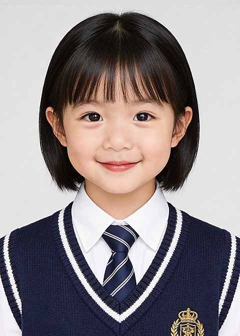 蓝色马甲学院风女孩入园证件照