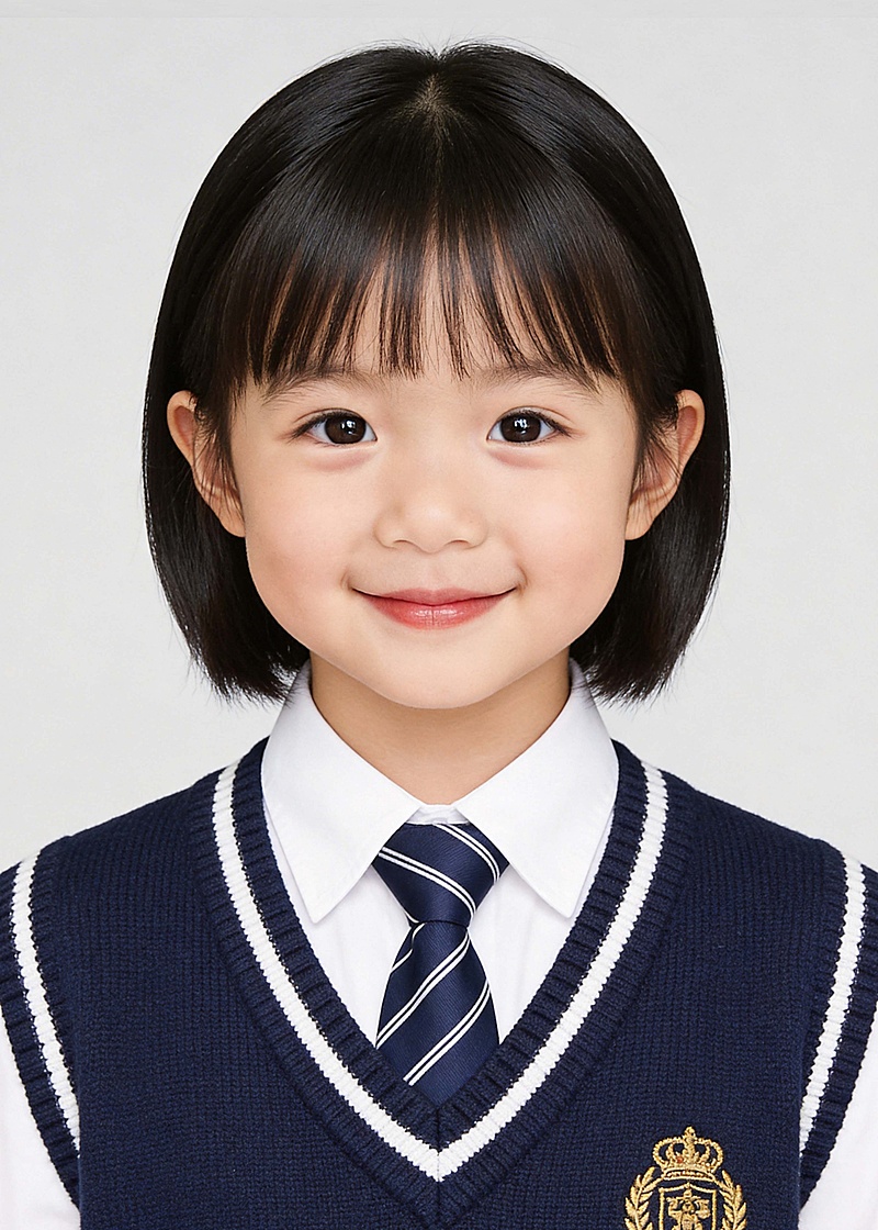 蓝色马甲学院风女孩入园证件照