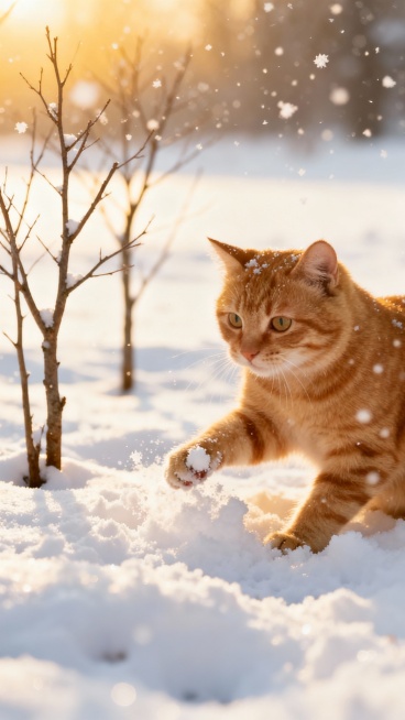 生成一张猫咪玩雪图预览效果