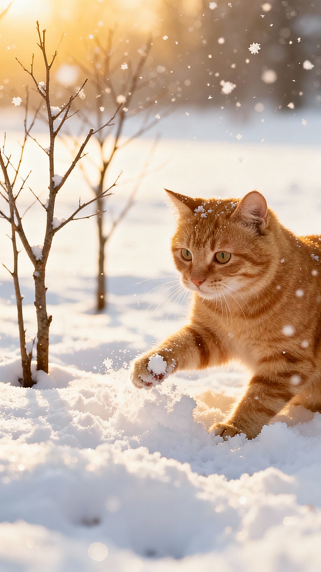 生成一张猫咪玩雪图